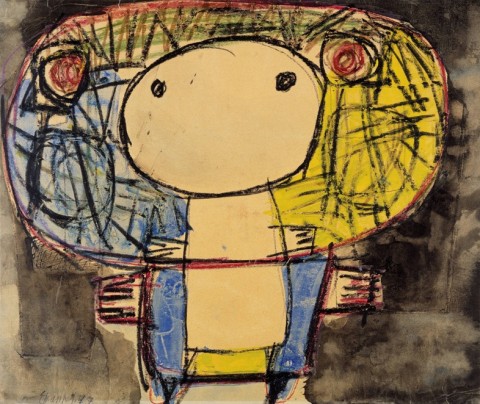 Karel Appel - Kindje met bloemen - 1947