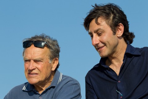 Piero Guccione e Nunzio Massimo Nifosì sul set di "Piero Guccione, verso l'infinito", foto di Gianni Mania