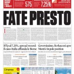La prima pagina de Il Sole 24 Ore del 10 novembre 2011 La prima pagina de Il Sole 24 Ore del 10 novembre 2011