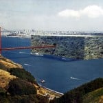 Superstudio – Architettura riflessa, Edificio di bosco sul Golden Gate 1970 – fotomontaggio: courtesy Superstudio