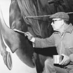 Aligi Sassu dipinge un murale a Ozieri