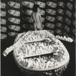 Yayoi Kusama posing in Aggregation...n paper