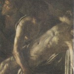 Caravaggio - Resurrezione di Lazzaro - 1609 - particolare della figura di Lazzaro dopo la pulitura e durante la reintegrazione