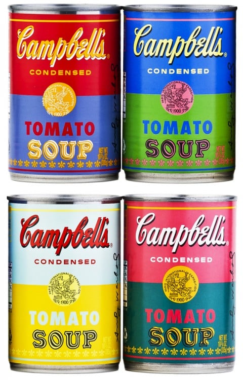 Campbells Soup Limited Edition The Art of Soup. La Campbell rende omaggio a Warhol con un’edizione (abbastanza) limitata di zuppe in scatola. Colori pop e prezzi modici