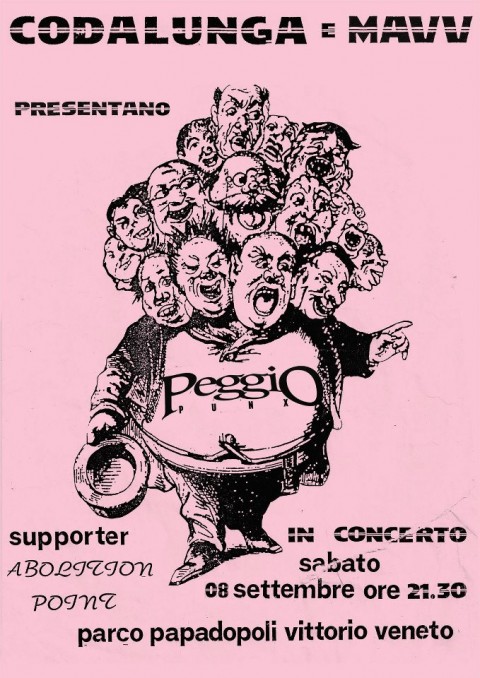 Peggio Punx + Abolition Point Codalunga, storie di un anno fa. A Vittorio Veneto una mostra di collage firmati Nico Vascellari, ricordando mostre e concerti. Chiusura adrenalinica con un sabato punk