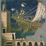 Mosaico policromo con nave e faro