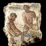 Mosaico policromo con scena di pesca