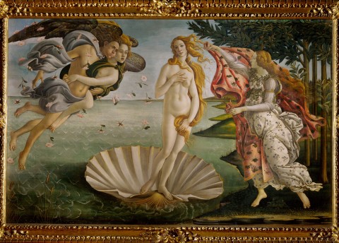 Sandro Botticelli, La nascita di Venere, 1484-1485 circa. Tempera su tavola, Firenze, Galleria degli Uffizi. Non in mostra 