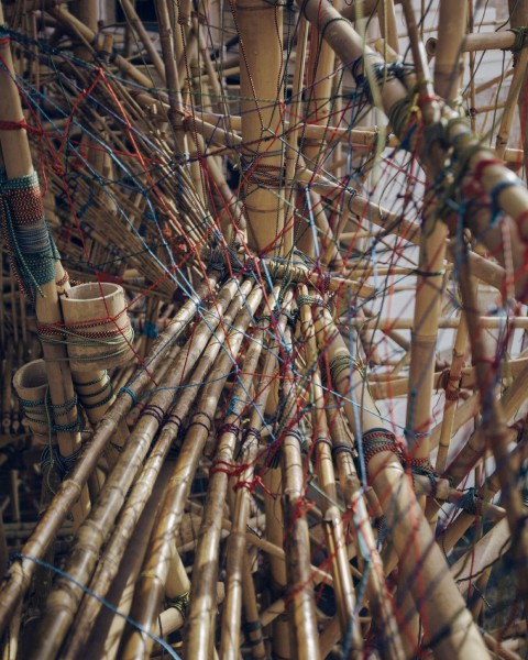 Doug e Mike Starn Big Bambù Macro Testaccio Roma 11 Enel Contemporanea sale sopra i tetti di Roma, ma nel bilico di un canneto. I Gemelli Starn allestiscono un organismo di bambù di fronte ai padiglioni del Macro. Video in anteprima