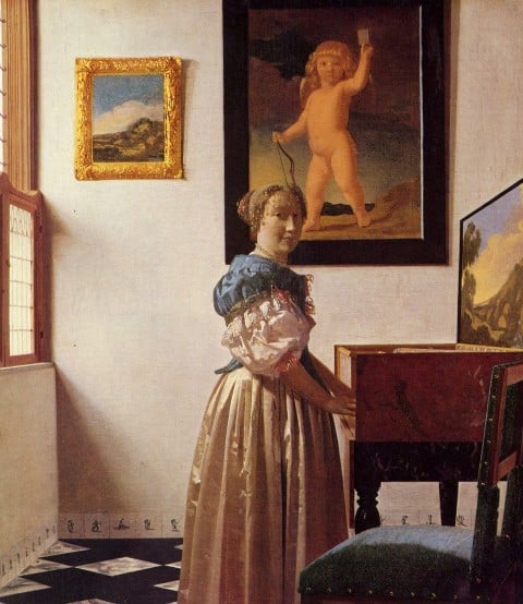 Johannes Vermeer A Lady Standing at a Virginal 16701673 ca. Olio su tela 51.7 x 45.2 cm The National Gallery Londra Ripensando Vermeer