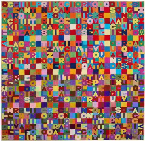 Alighiero Boetti, Oggi il primo giorno dodicesimo mese, 1988, ricamo su tela, 108,6 x 107 cm