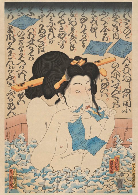 Masami Teraoka, AIDS Series/Geisha in Bath, 2008 - Courtesy Catharine Clark Gallery, San Francisco & (Art) Amalgamated, New York
