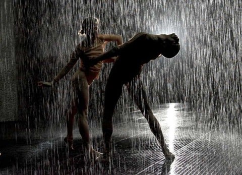 Wayne McGregor | Random Dance perform in the Rain Room. © Ravi Deepres & Alicia Clarke. Rain Room, Random International 2012. Courtesy of Barbican Art Gallery