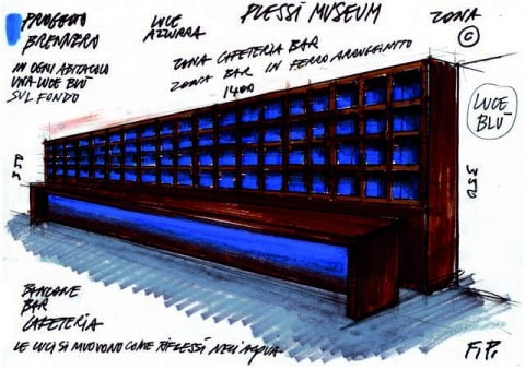 Fabrizio Plessi, Disegno di appunti preparatori agli interni del Plessi Museum, misure variabili