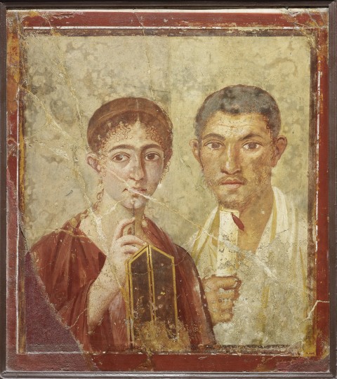 Wall painting of the baker Terentius Neo and his wife. Dalla Domus di Terentius Neo, Pompei, 50-79 d.C.. Copyright Soprintendenza Speciale per i Beni Archeologici di Napoli e Pompei / Trustees of the British Museum