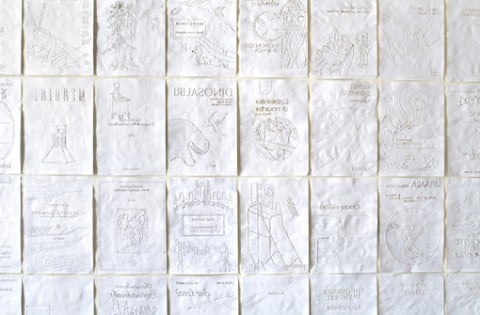 Stefano Arienti, Copertine, 2012 - argilla e traforatura su fotocopie - foto Niccolò Gandolfi