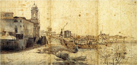 Gaspar van Wittel, Veduta panoramica di Roma da Trinità dei Monti, Courtesy Biblioteca Nazionale Centrale di Roma