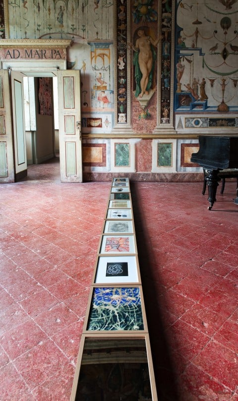 Maurizio Donzelli, Dodici Riquadri, 2012-2013, acquerelli su carta e specchi, Sala delle Grottesche, affreschi di Giulio Campi