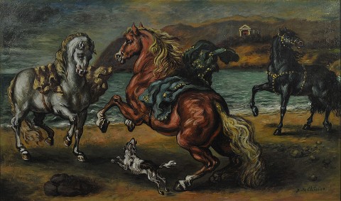 Giorgio de Chirico - Cavalli presso un golfo dell’Egeo, 1930 ca., olio su tela, 68x116 cm. Stima € 150-200mila