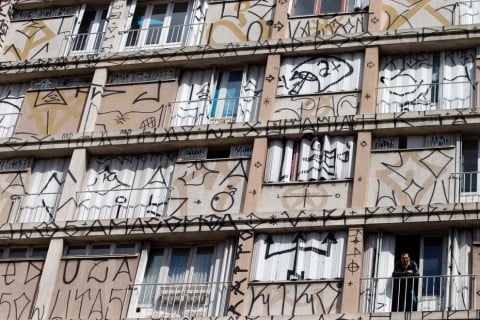 La Tour Paris 13 - Un dettaglio della facciata realizzata da Ethos con la sua crew di pixadores