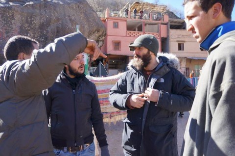 Alessandro Facente e Andrea Nacciarriti in un momento di lavoro  per il progetto di Angelo Bellobono, Atla(s)now, Imlil, Morocco 2013