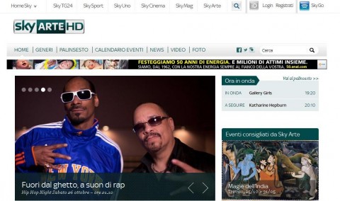 L'homepage del sito di Sky Arte HD