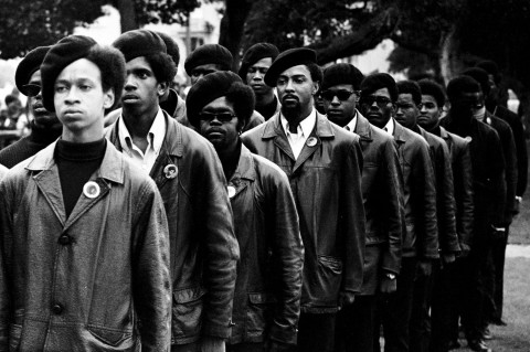 Panthers on parade at Free Huey rally in Defermery Park (named by the Panthers Bobby Hutton Park) in West Oakland. Photograph © Stephen Shames