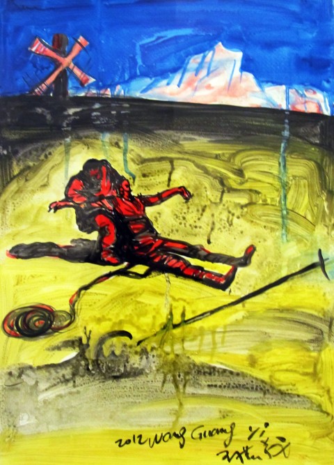 Wang Guangyi, Sancho aids Quixote, 2012, olio su tela 