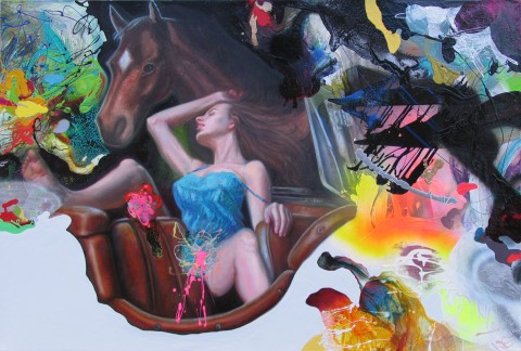 Jaclyn Santos, Explosion, 2013, olio e smalto su tela, 152.4x101.6 cm, courtesy l'artista