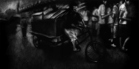 Alessandro Cardinale, Graffiature, smalto graffiato su plexiglass trasparente - 100x50cm 