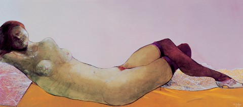Karl Plattner, La bella addormentata, 1972-73, olio su tela, 80x160 cm