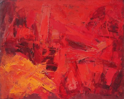 Luigi Montanarini, Composizione, 1957, olio su tela, cm. 80 x 100 - Collezione Barberi, Camaiore