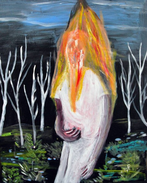 Dario Carratta, Burning body, 2014, oil on canvas, 50 x 40 cm - courtesy artlabgallery