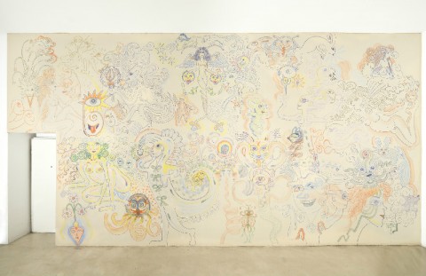 Matteo Guarnaccia, Murale per Antonio Colombo, 2014, gessetti su tela, cm 420x820