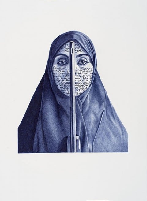 Giuseppe Stampone, Ritratti - Bic Data Blue, Shirin Neshat, 2014