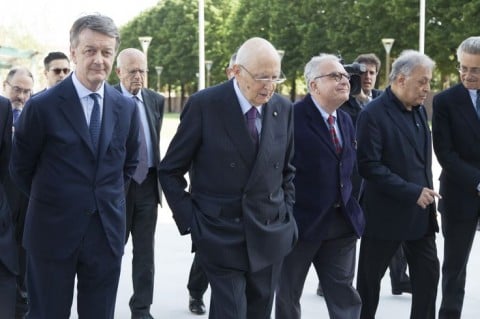 Il Commissario Straordinario Francesco Bianchi con Giorgio Napolitano, Zubin Mehta e l'architetto Paolo Desideri, progettista dell'Opera di Firenze - Copyright Simone Donati, TerraPro, Contrasto