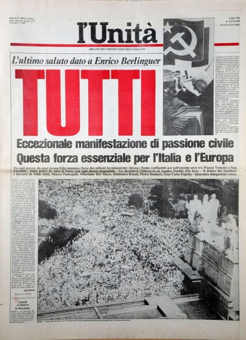 L'Unità, 14 giugno 1984 - I funerai di Berlinguer