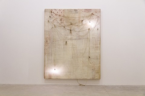 Lawrence Carroll- Untitled 2013; olio, cera, tela, fili elettrici e lampadine. Collezione privata, Napoli. Courtesy Galerie Karsten Greve, Colonia. Credito fotografico Mario Ciaramitaro 