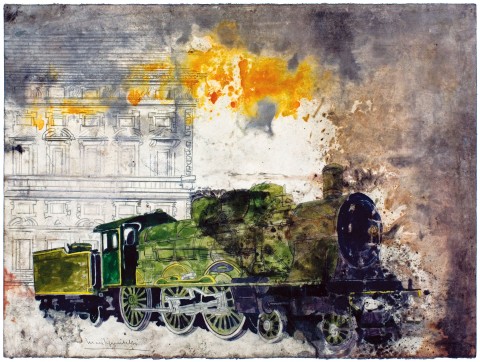 Luca Pignatelli, Treno 1940, 2014, 56,7x75,7 cm, tecnica mista su carta