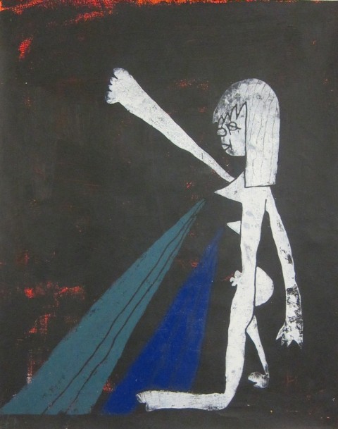 Cedar Lewisohn, Donna che allatta. Incisione manuale su legno stampata su carta con inchiostro e pennello spray. 2012. 1524cm x 1219cm