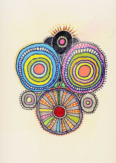Mendini, Mostro 20,  2014,pastelli a cera, pennarelli, penne biro e matite colorate, cm 35x25