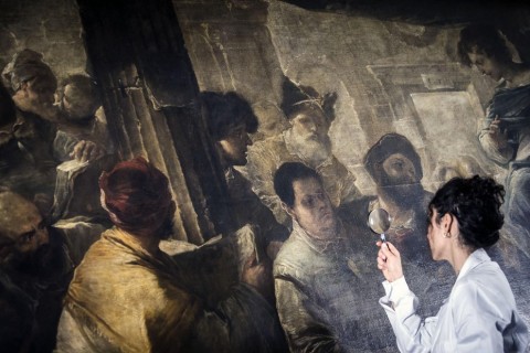 La tela di Luca Giordano in restauro