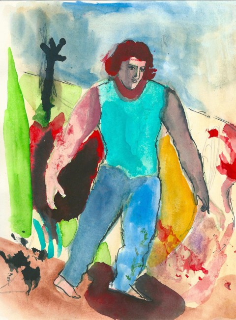 Sandro Chia, Orlando, proprio lui, 2014, Inchiostro e acquerello su carta, cm 28 x 21