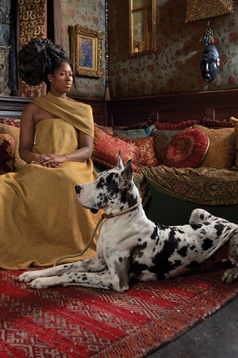 Kehinde Wiley, Candice Stevens dressed and wrap by the Row - courtesy www.nymag.com