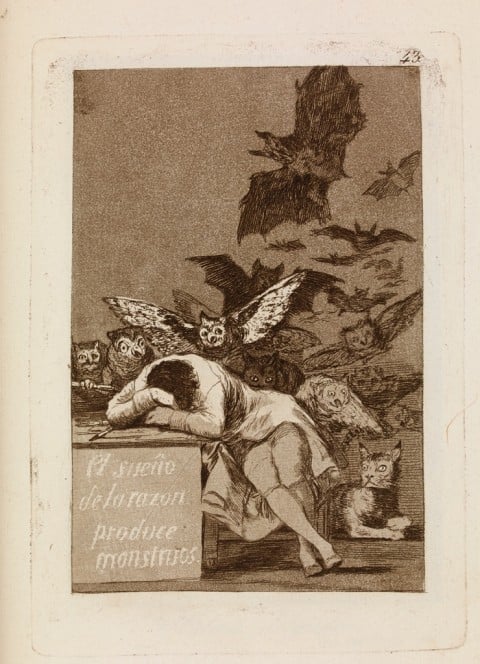 Francisco de Goya, El sueno de la razon produce monstruos, Los Caprichos 43, 1799 –  Londra, The British Museum