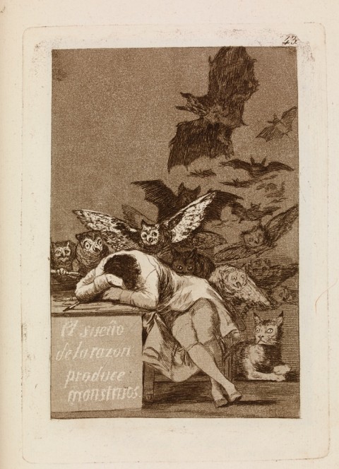 Francisco de Goya, El sueno de la razon produce monstruos, Los Caprichos 43, 1799 –  Londra, The British Museum