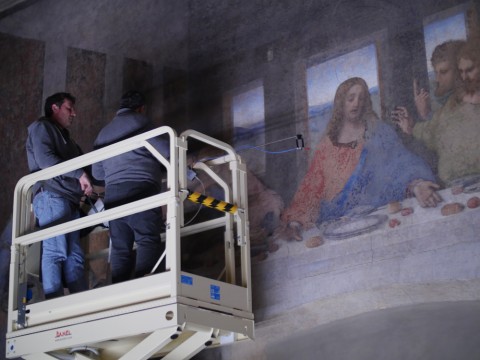 Leonardo da Vinci, Ultima Cena, 1494-98. Refettorio della Chiesa di Santa Maria delle Grazie, Milano. Una delle rilevazioni condotte per la realizzazione del nuovo impianto di illuminazione a LED