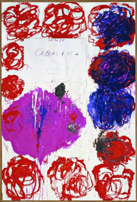 Cy Twombly, Untitled (Odalisca), 1988 Collage, acrilico, pittura murale, pastello a cera e pennarello su carta/ Collage, acrylic, house paint, wax crayon, and felt-tip pen on paper 220 x 150 cm Cy Twombly Foundation