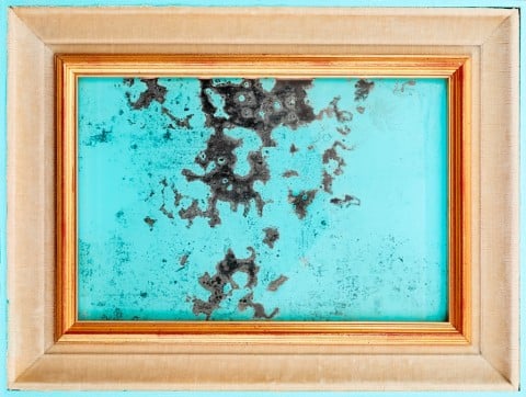 Davide D’Elia, Tiepido Cool, 2014 - Vernice antivegetativa su specchio d’epoca, passe-partout di stoffa, cornice antivegetativa