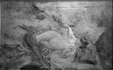 Giovanni Boldini, Nudo sdraiato con calze nere, 1885 ca, Coll privata - IRR